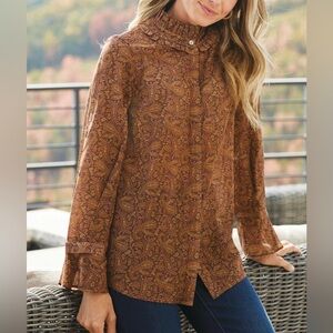 𝅺SOFT Surroundings Paisley Ruffled Knightsbridge Blouse Size XS